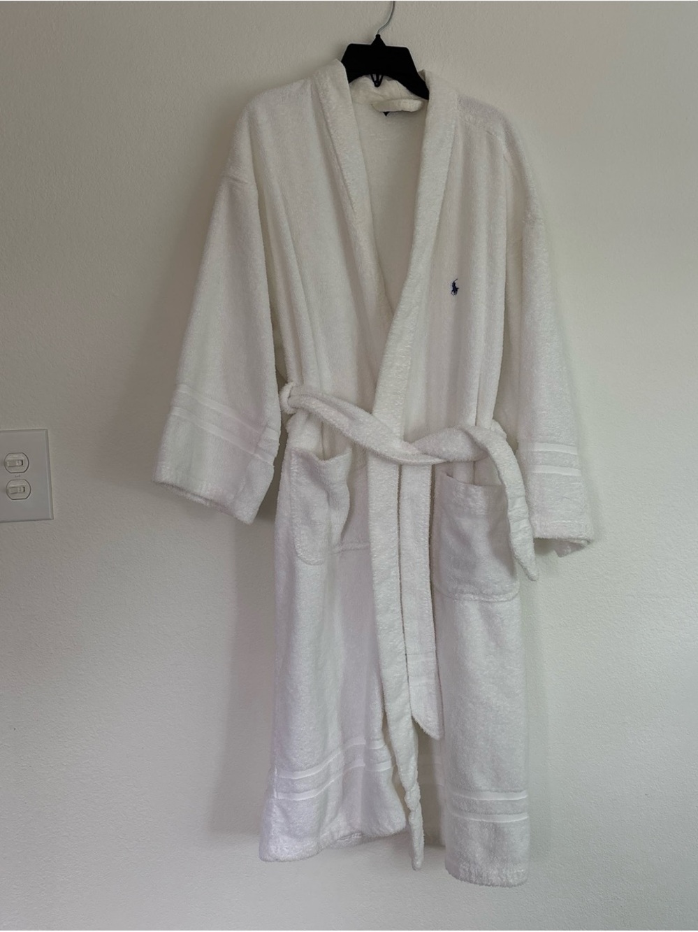 Ralph Lauren White Terry Cloth Bath Robe with Embroidered Pony